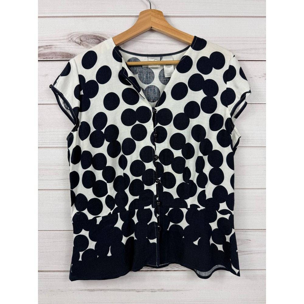 EMMA JAMES Polka Dot Button Front Blouse Linen Blend Women Size 12‎